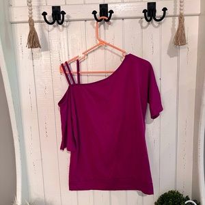One shoulder dark pink shirt
